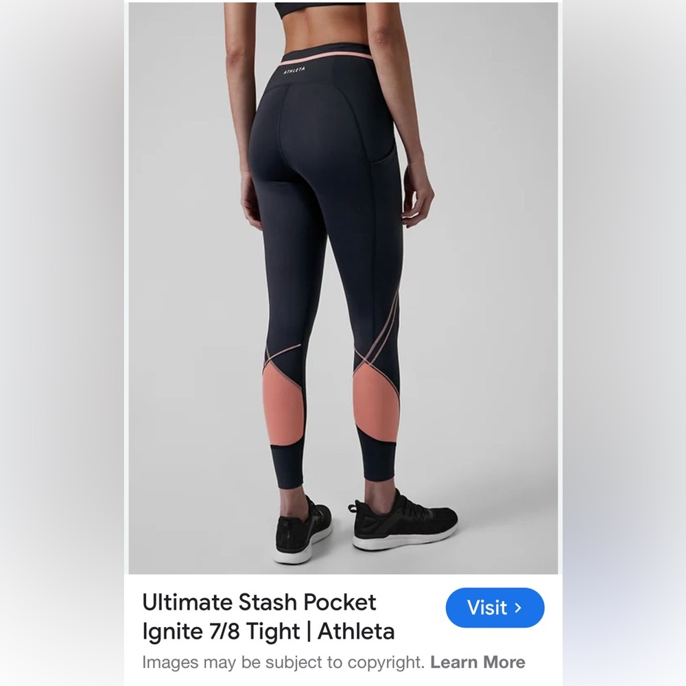 Athleta Black and Pink Performance Leggings with Mesh Panels EUC